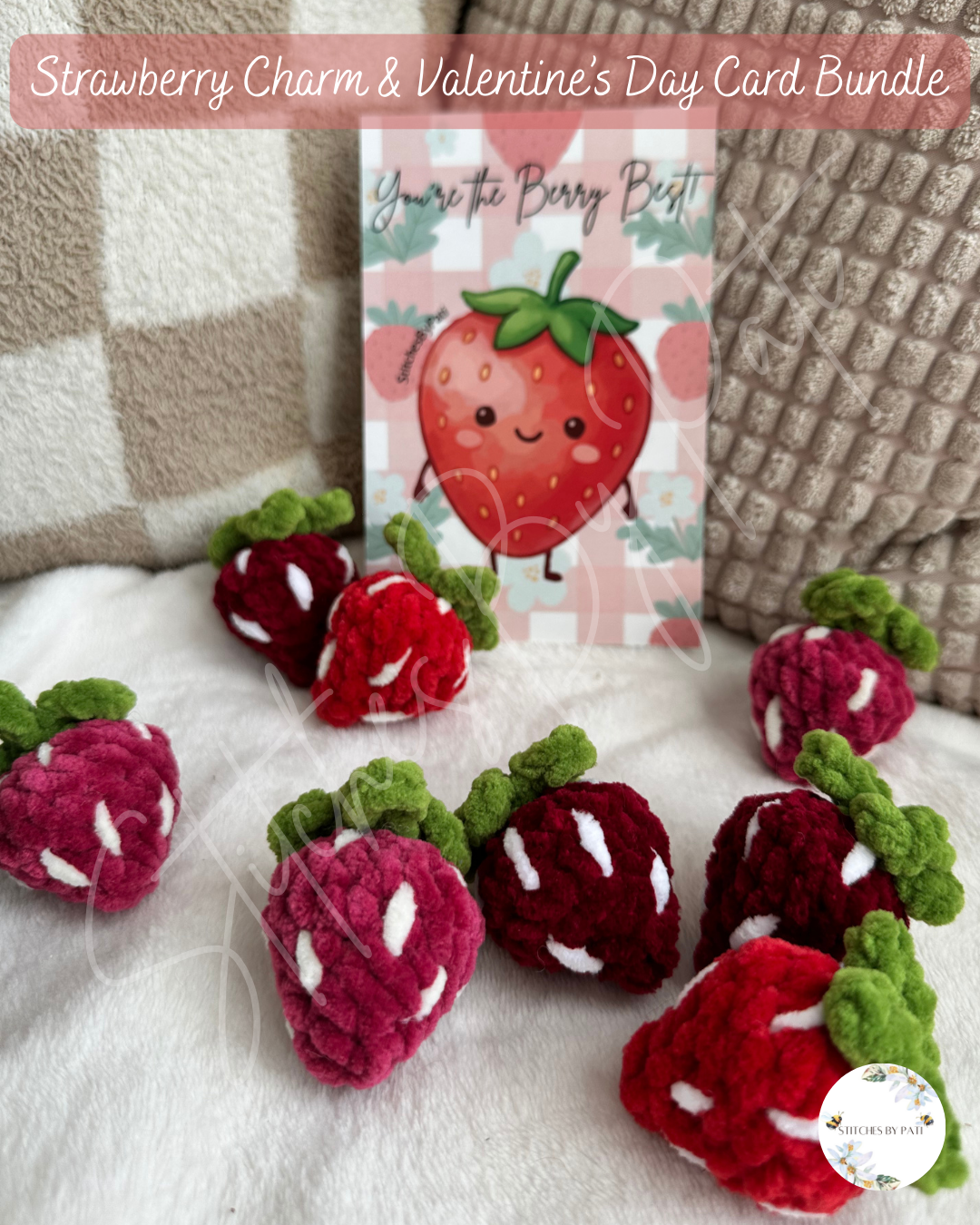 Strawberry Charm Gift Set - Charm & Valentine's Day Card - Crochet Charm