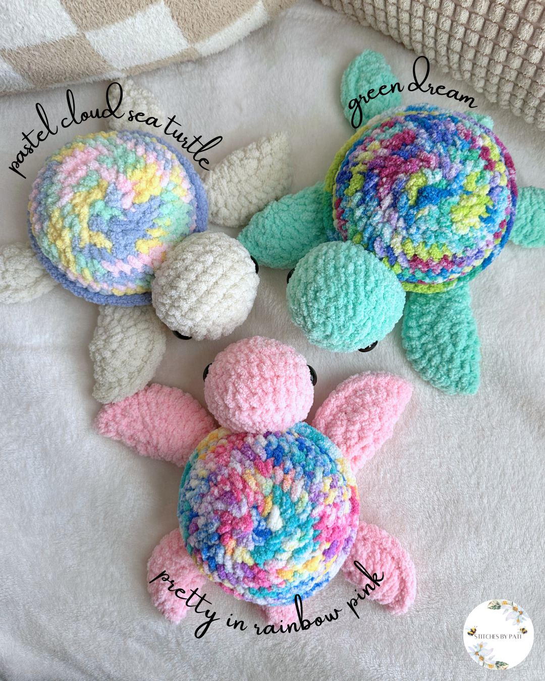 Pastel Clouds Sea Turtle - Pastel Tie Dye & Beige Sea Turtle - Crochet Plushie