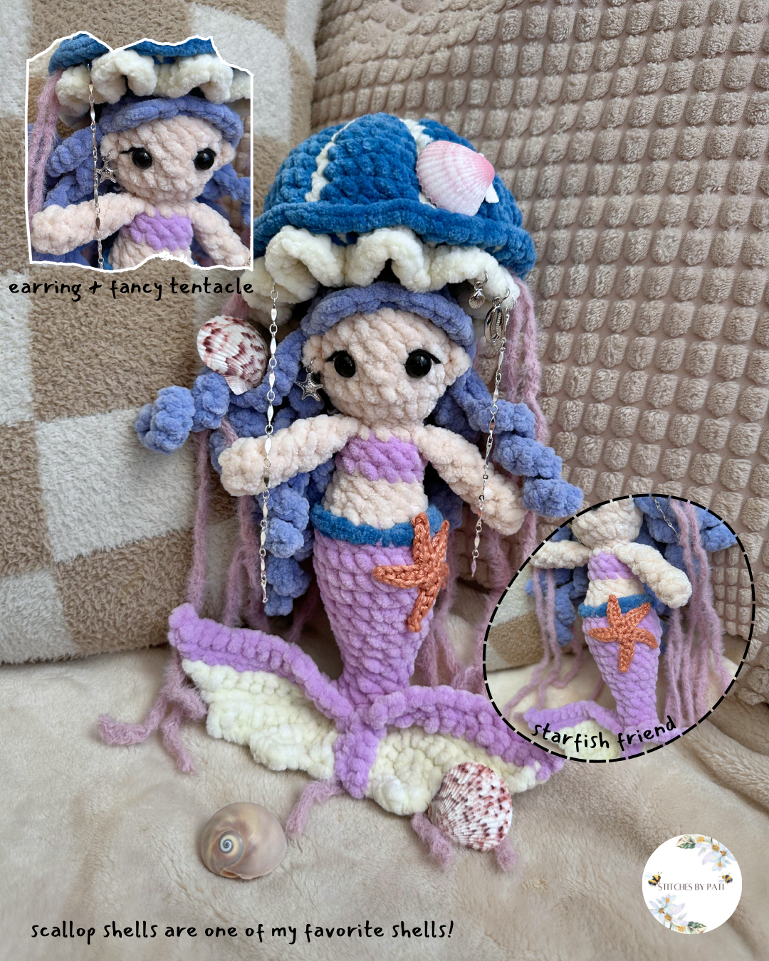 Blue Haired Jellyfish Mermaid - Crochet Plushie