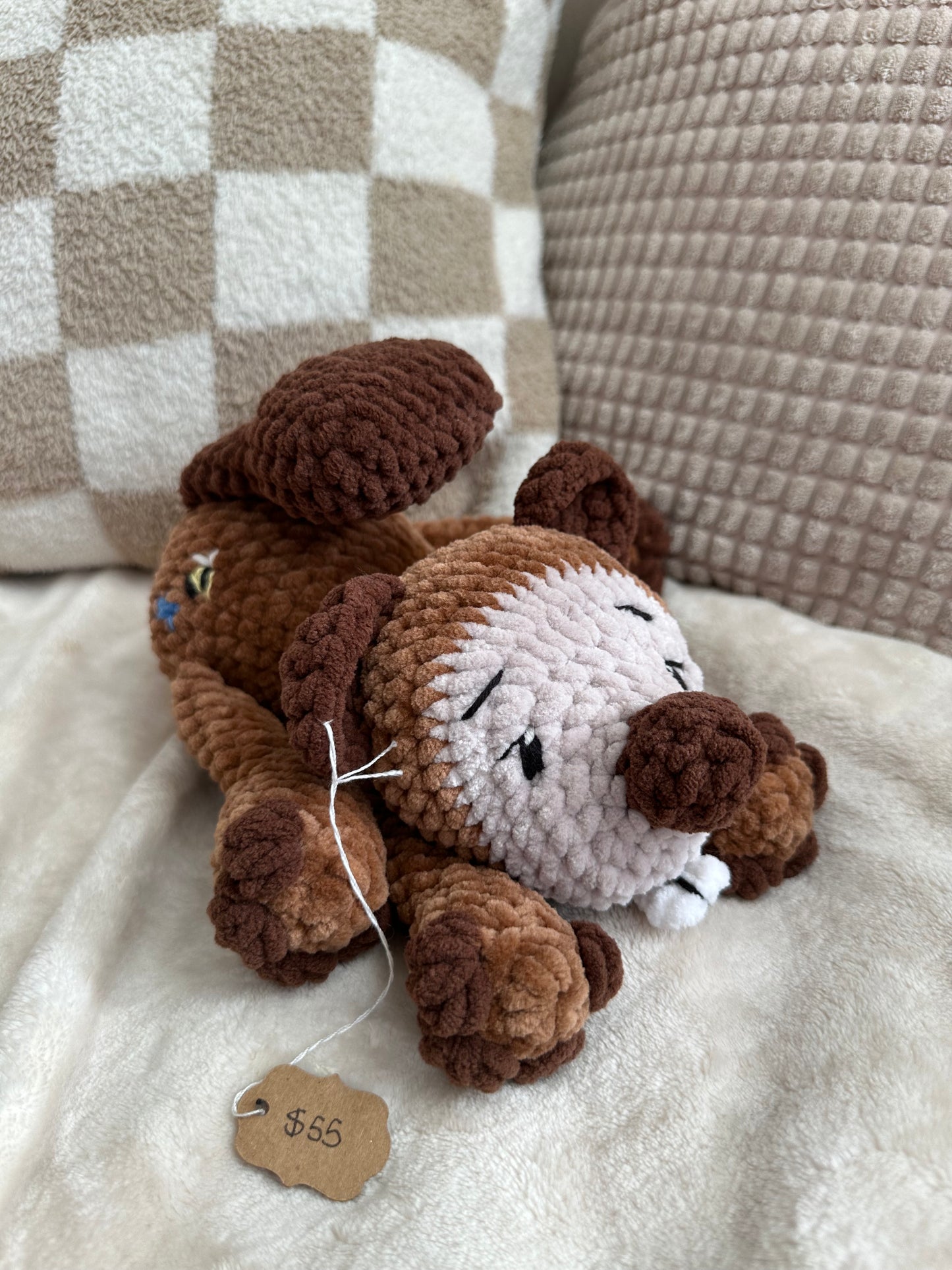 Beaver Crochet Plushie with Flower & Bee Embroidery