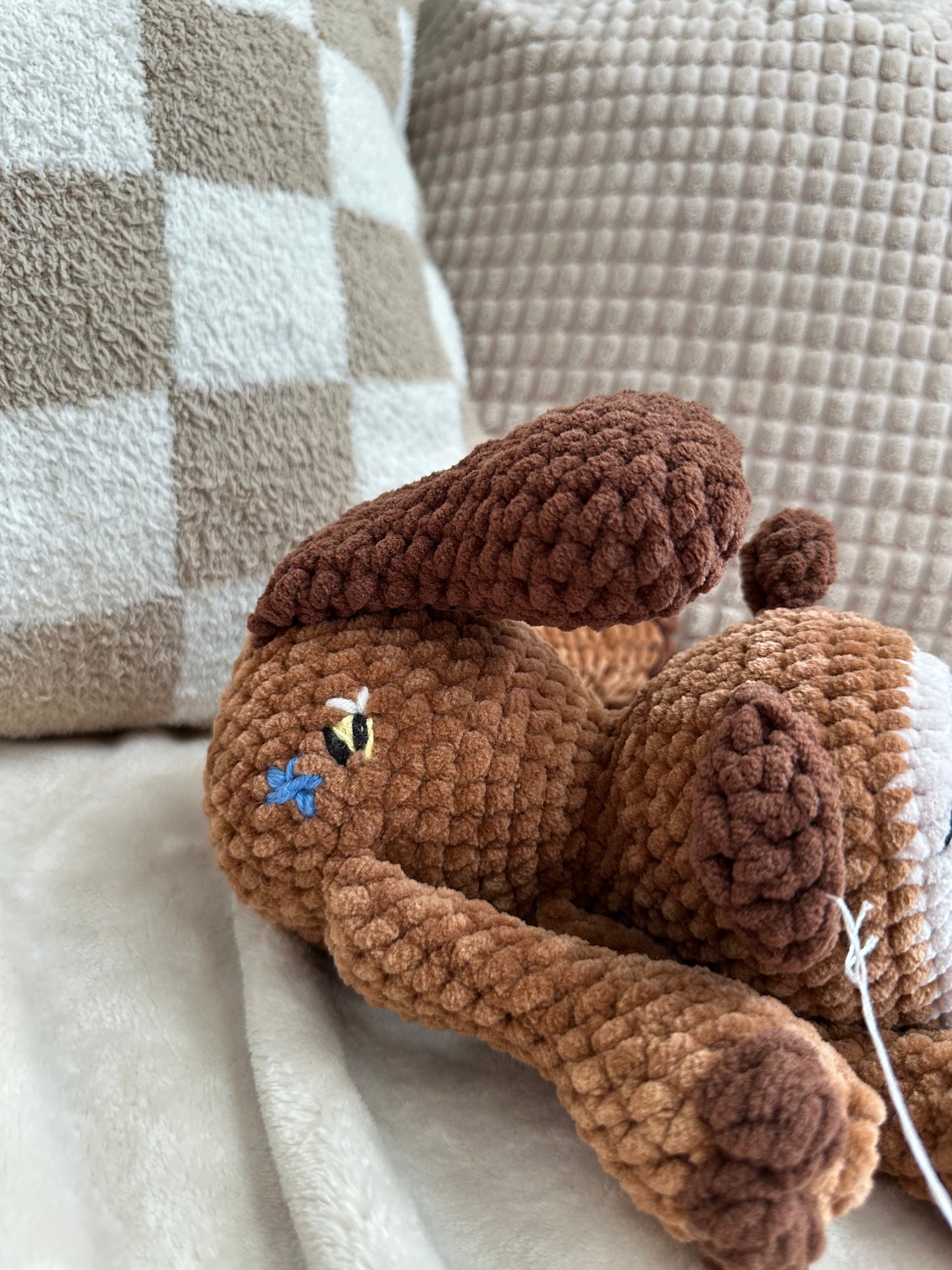 Beaver Crochet Plushie with Flower & Bee Embroidery