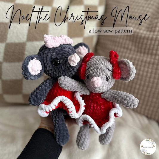 Noel the Christmas Mouse - Mouse Crochet Pattern - Low Sew Crochet Pattern