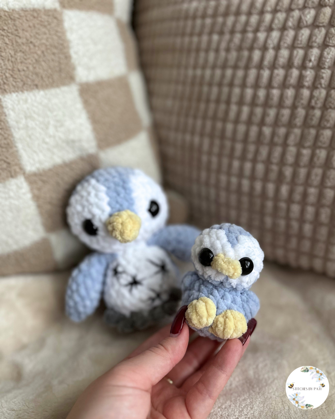 Puddles the Penguin & Baby Penguin Bundle - Baby Blue & White - Crochet Plushie