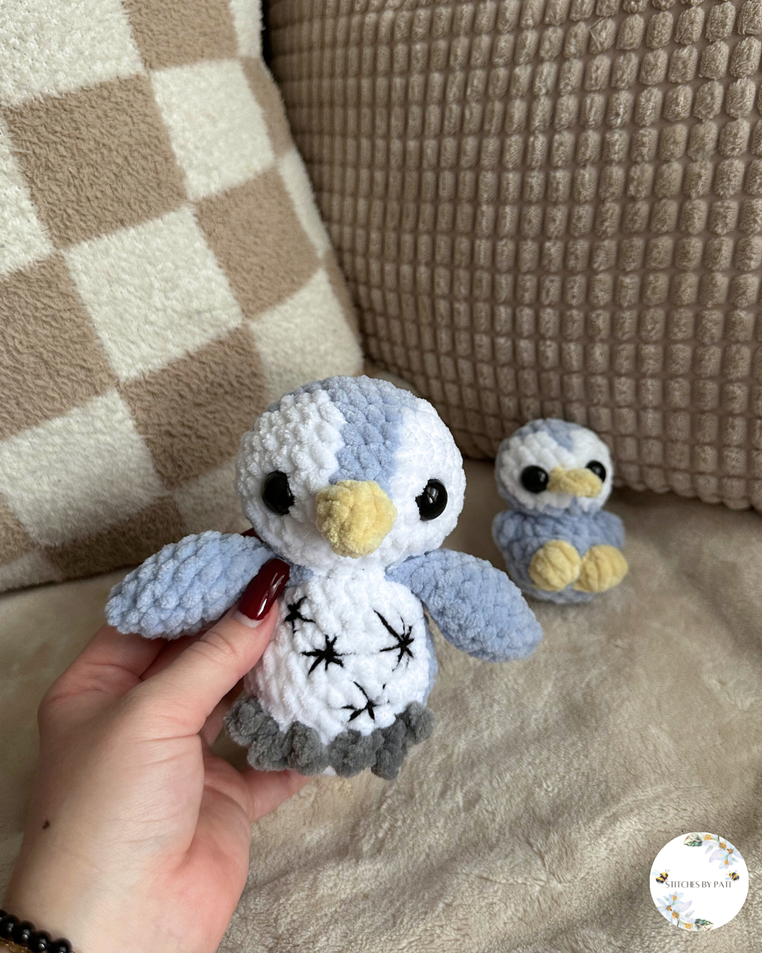 Puddles the Penguin & Baby Penguin Bundle - Baby Blue & White - Crochet Plushie
