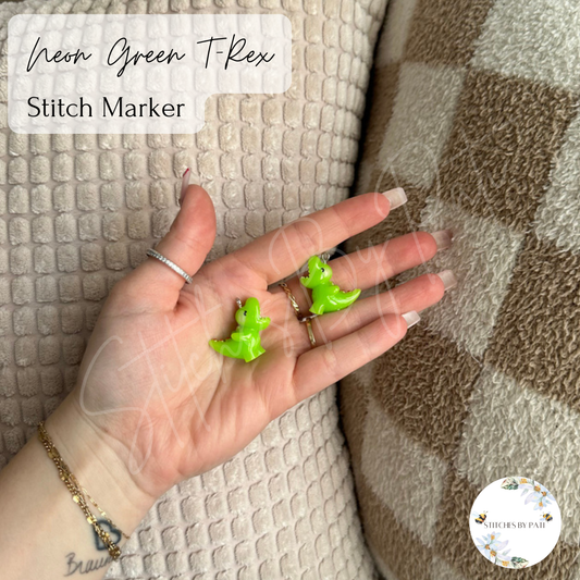 Custom Beaded Neon Green T-Rex Dino Stitch Marker/Zipper Charm - Lobster Clasp - Crochet/Knitting (Copy)