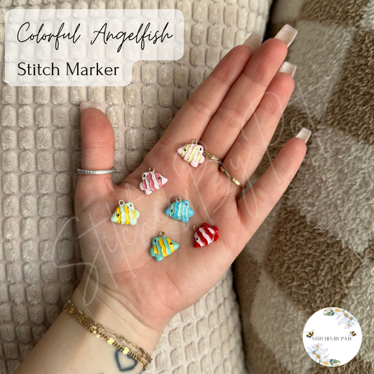 Custom Beaded Colorful Angelfish Stitch Marker/Zipper Charm - Lobster Clasp - Crochet/Knitting