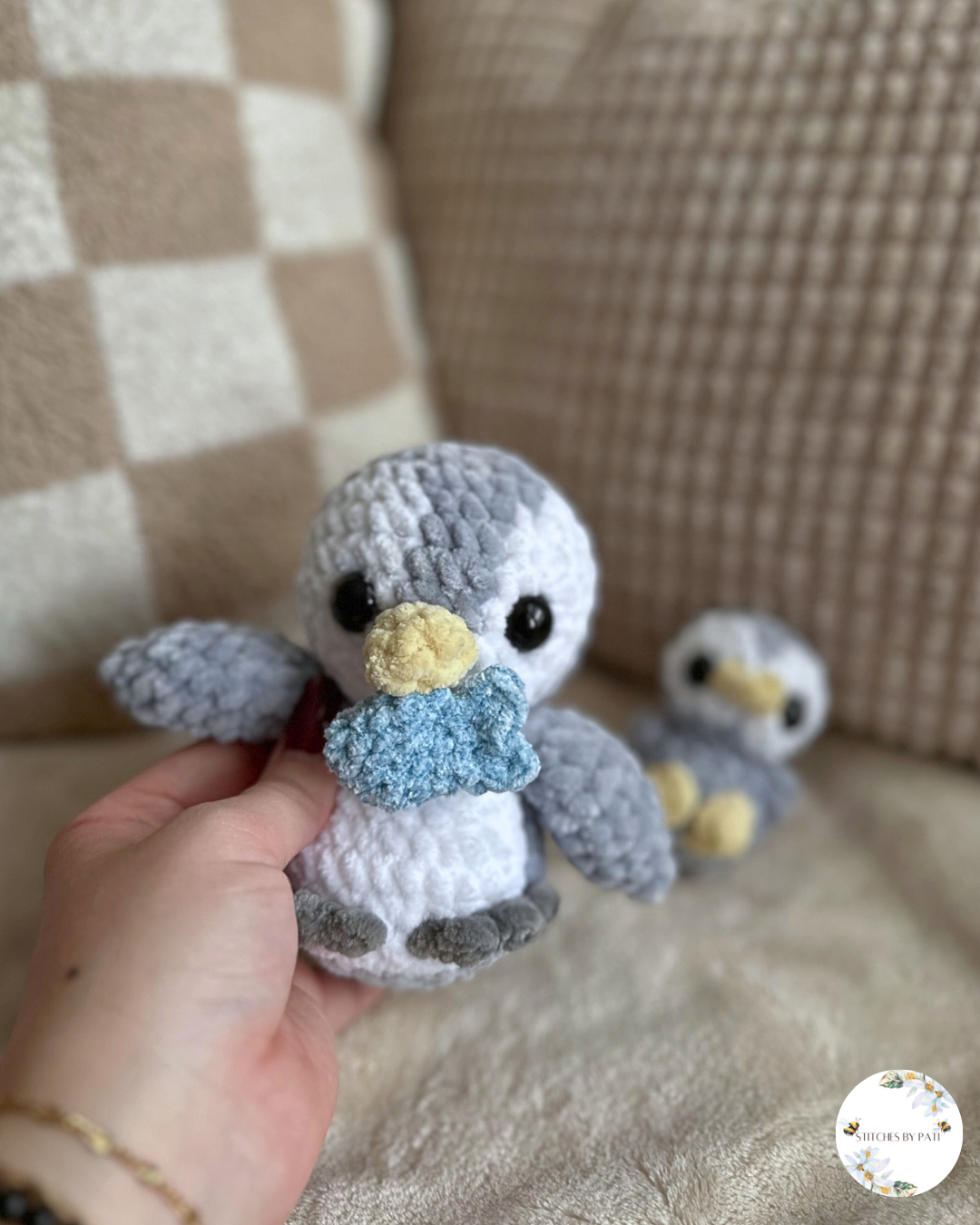 Puddles the Penguin & Baby Penguin Bundle - Grey & White - Crochet Plushie