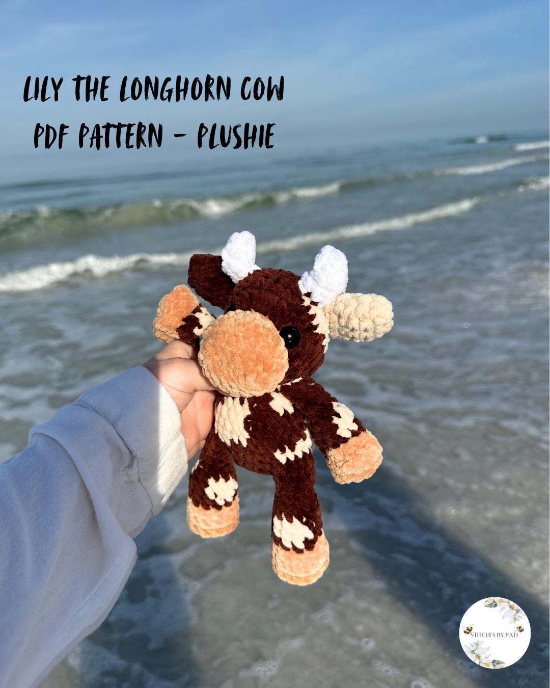 Lily the Longhorn Cow Plushie Pattern - Longhorn Cow Crochet Pattern - No Sew Crochet Plushie Pattern