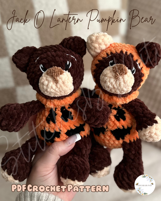 Jack O Lantern Pumpkin Bear - Bear Crochet Pattern - Low Sew Crochet Pattern