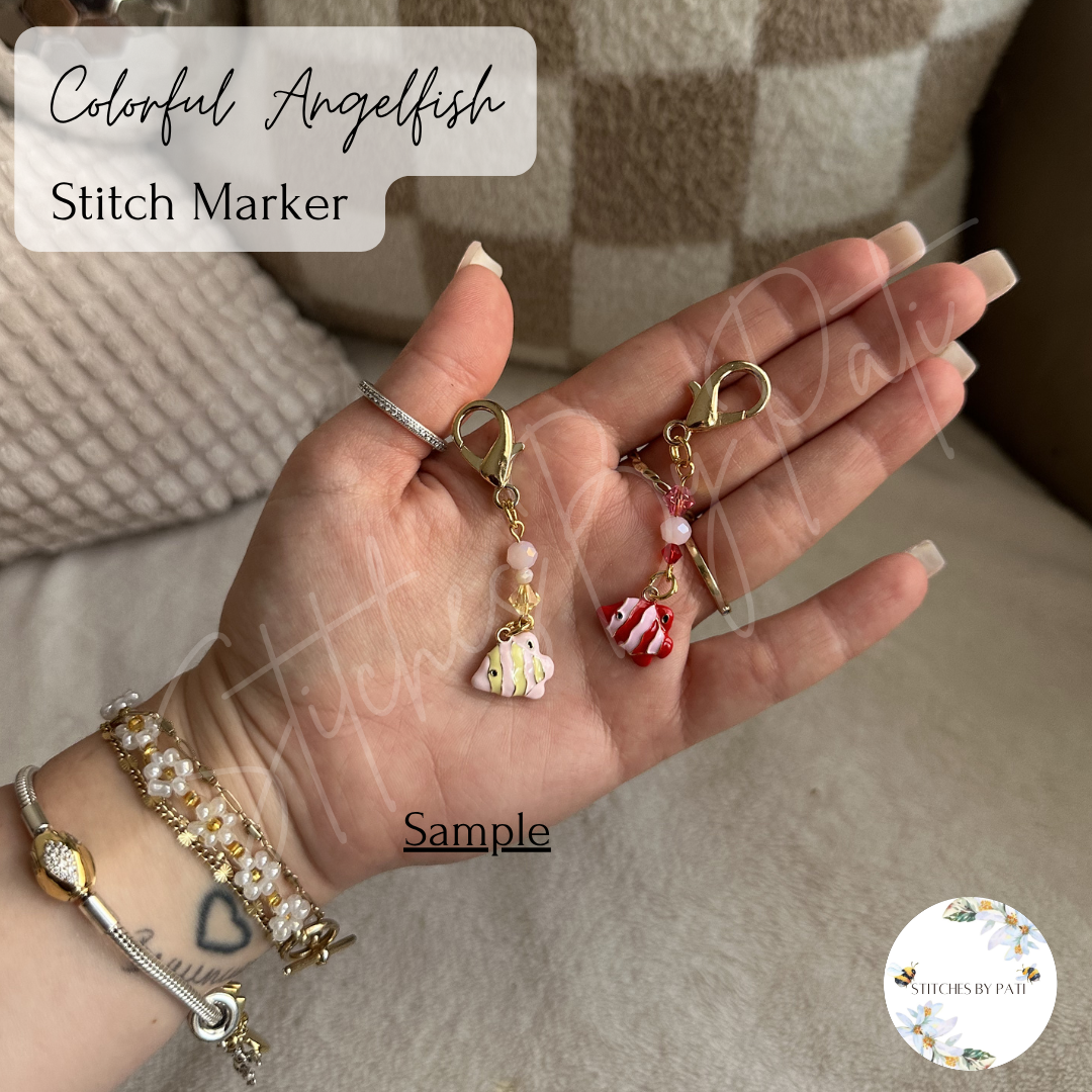 Custom Beaded Colorful Angelfish Stitch Marker/Zipper Charm - Lobster Clasp - Crochet/Knitting