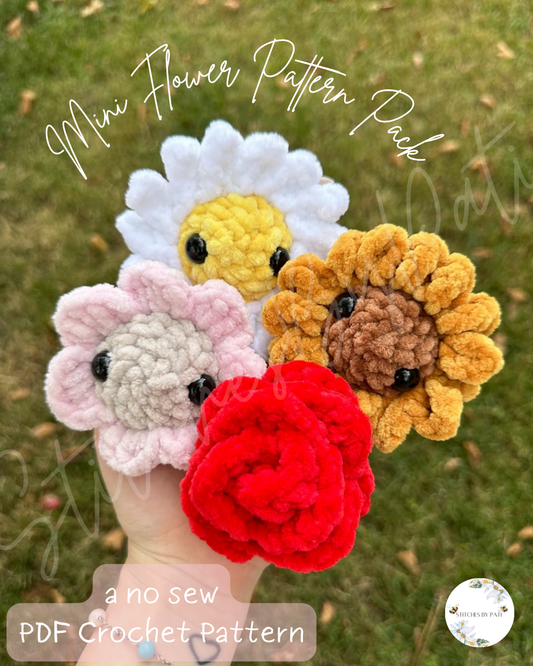 Mini Flower Pack - 4 Patterns - NO SEW! Crochet Pattern