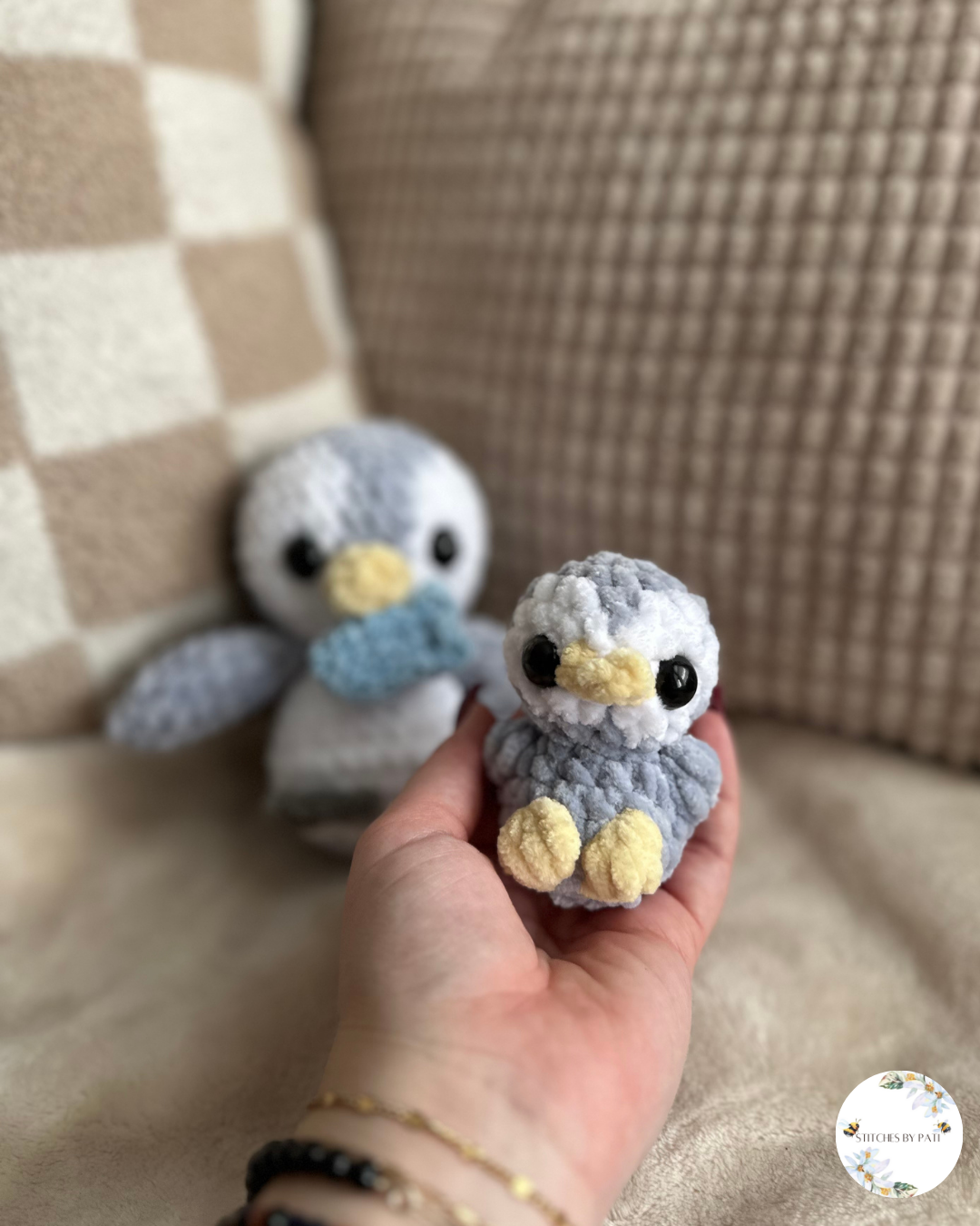 Puddles the Penguin & Baby Penguin Bundle - Grey & White - Crochet Plushie