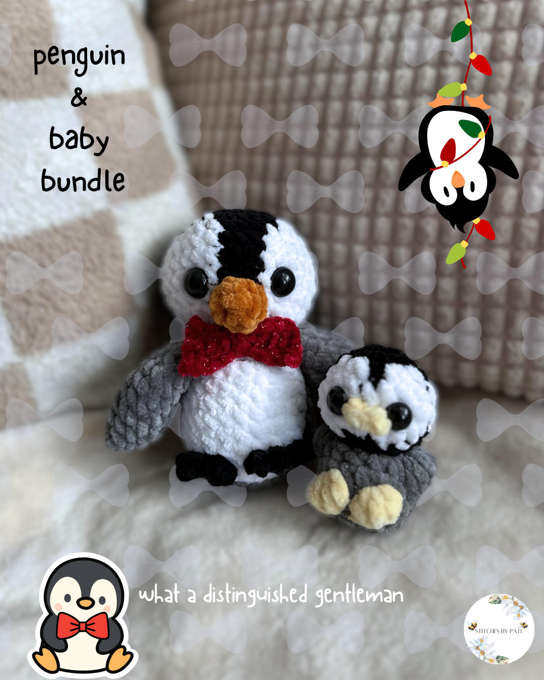 Puddles the Penguin & Baby Penguin Bundle - Black & White Tuxedo - Crochet Plushie
