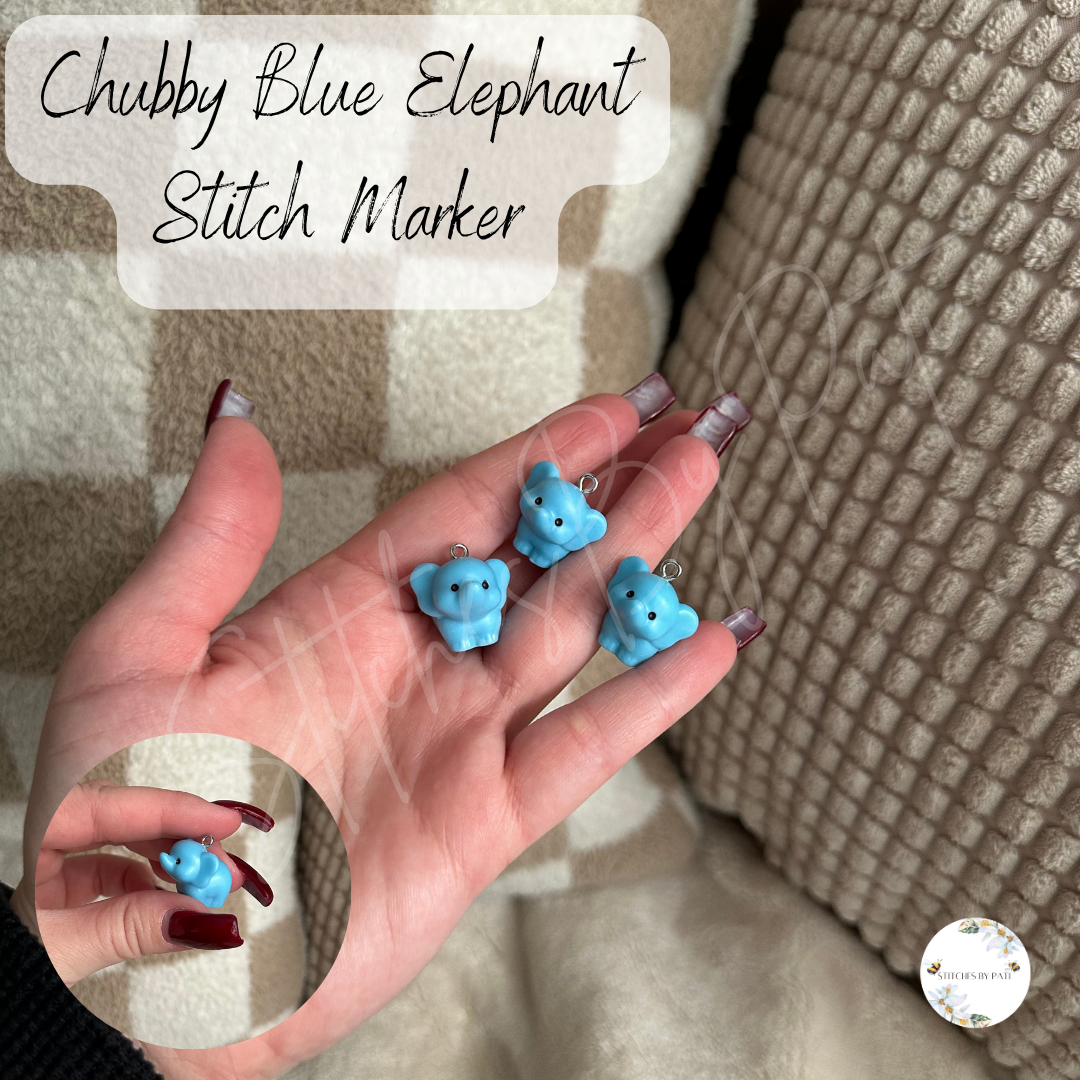 Custom Chubby Blue Elephant Stitch Marker/Zipper Charm - Lobster Clasp - Crochet/Knitting