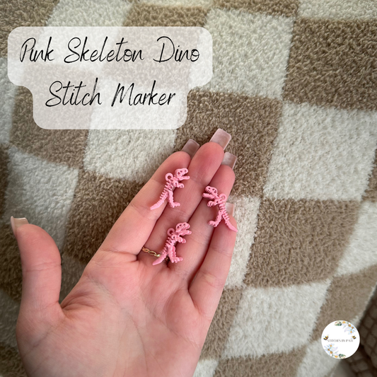 Custom Pink Dino Skeleton Stitch Marker/Zipper Charm - Lobster Clasp - Crochet/Knitting