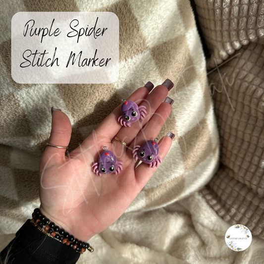 Custom Purple Spider Stitch Marker/Zipper Charm - Lobster Clasp - Crochet/Knitting