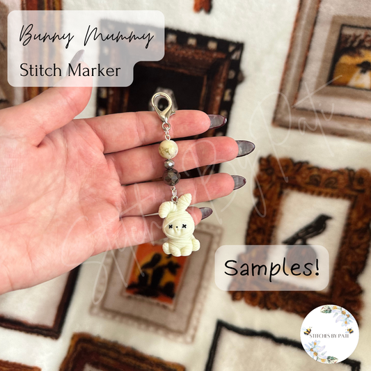 Bunny Mummy Stitch Marker/Zipper Charm - Lobster Clasp - Crochet/Knitting