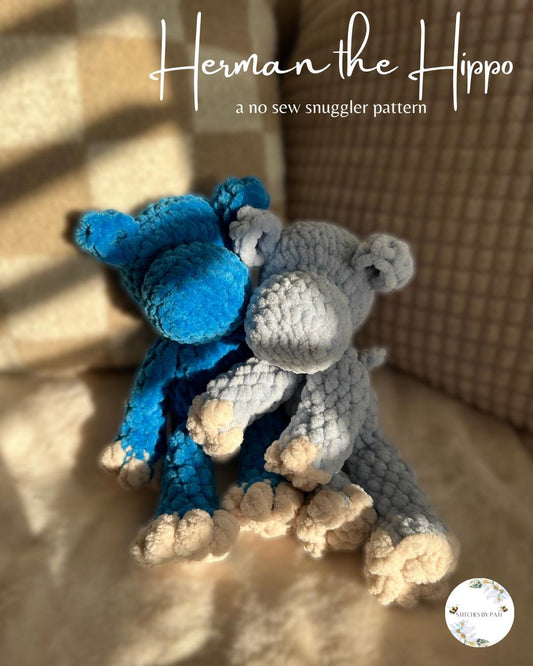 Cuddly Hippo Herman Snuggler Pattern - Hippo Crochet Pattern - No Sew Crochet Snuggler Pattern