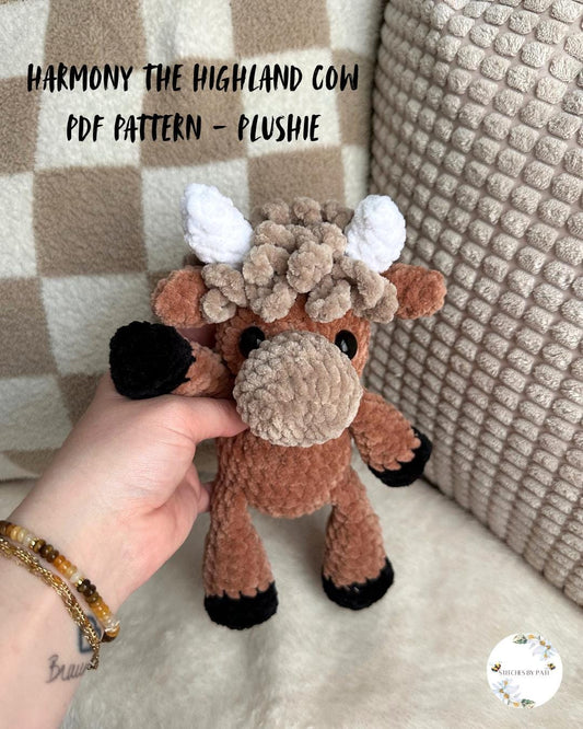 Harmony the Highland Cow Plushie Pattern - Highland Cow Crochet Pattern - No Sew Crochet Plushie Pattern
