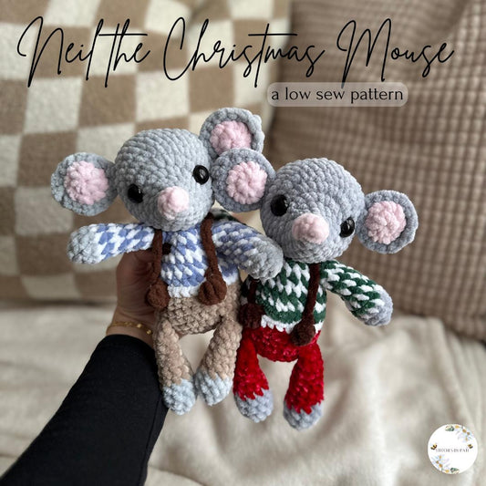 Neil the Christmas Mouse - Mouse Crochet Pattern - Low Sew Crochet Pattern