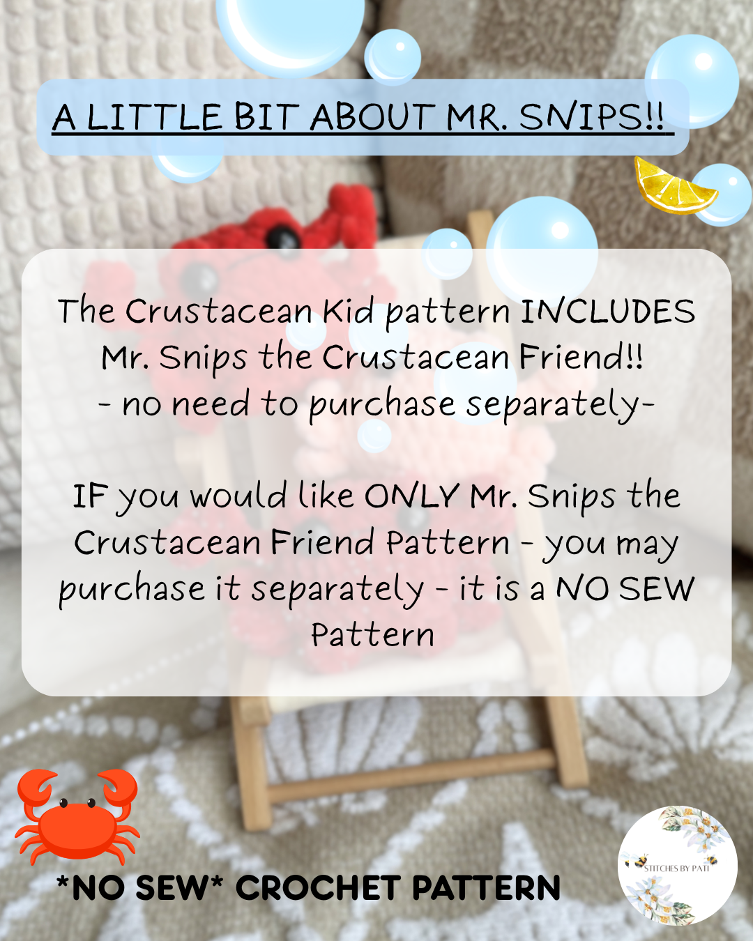 Mr. Snips the Crustacean Friend- NO SEW! Crochet Pattern - Mini Crab