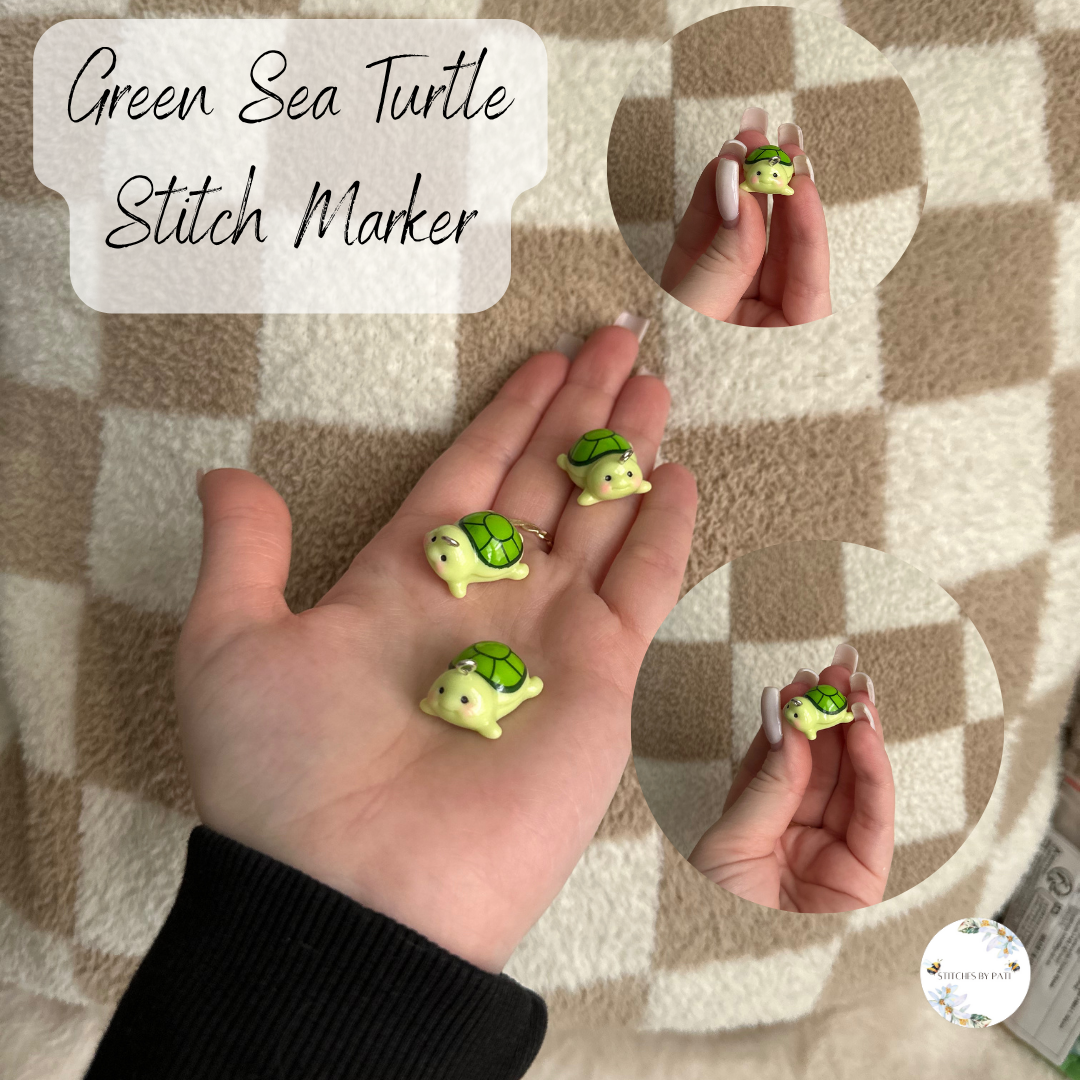 Custom Green Sea Turtle Stitch Marker/Zipper Charm - Lobster Clasp - Crochet/Knitting