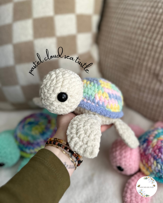 Pastel Clouds Sea Turtle - Pastel Tie Dye & Beige Sea Turtle - Crochet Plushie