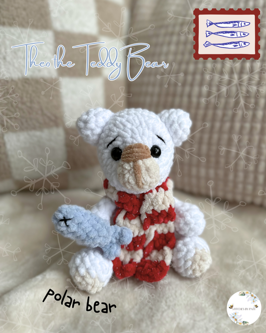 A Cozy Polar Bear with Sardine Fish & Scarf - Theo the Teddy Bear - Crochet Plushie