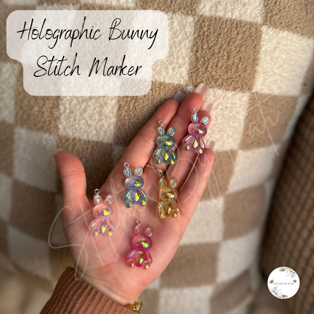 Custom Holographic Bunny Stitch Marker/Zipper Charm - Lobster Clasp - Crochet/Knitting