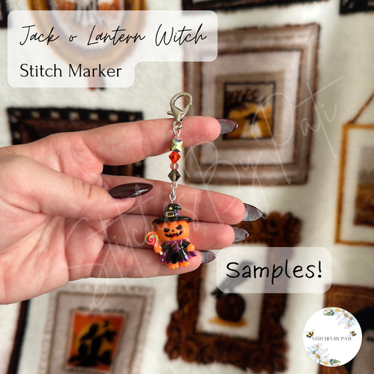 Jack O Lantern Witch Girl Stitch Marker/Zipper Charm - Lobster Clasp - Crochet/Knitting