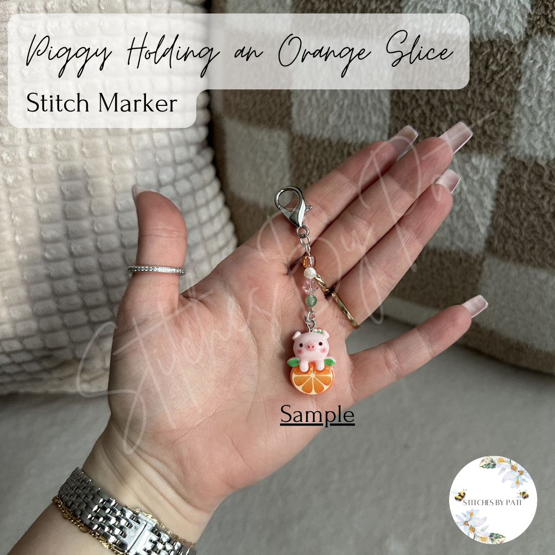 Custom Piggy on an Orange Slice Stitch Marker/Zipper Charm - Lobster Clasp - Crochet/Knitting