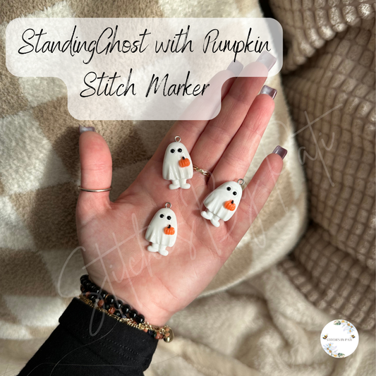 Custom Ghost with Pumpkin Stitch Marker/Zipper Charm - Lobster Clasp - Crochet/Knitting