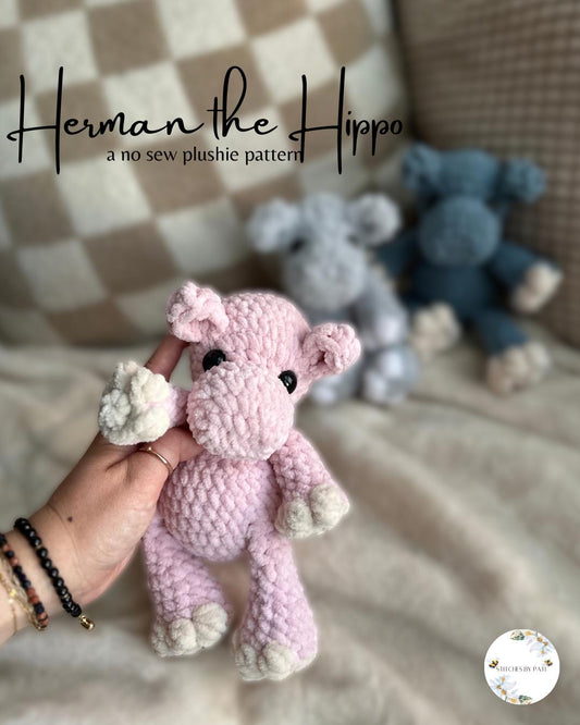 Herman the Hippo Crochet Pattern - Hippo Crochet Pattern - No Sew Crochet Pattern