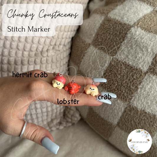 Crustacean Friend Hermit Crab, Lobster, Crab Stitch Marker/Zipper Charm - Lobster Clasp - Crochet/Knitting