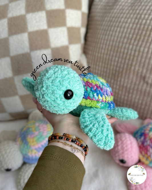 Green Dream Sea Turtle - Green, Blue, & Purple Tie Dye Sea Turtle - Crochet Plushie