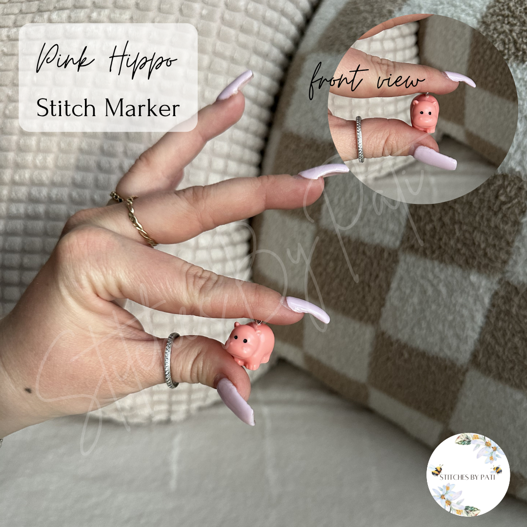 Custom Pink Hippo Stitch Marker/Zipper Charm - Lobster Clasp - Crochet/Knitting