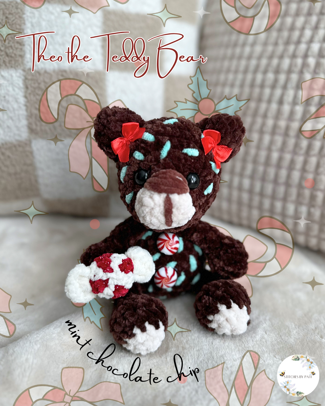 A Mint Chocolate Chip Teddy Bear - Theo the Teddy Bear - Crochet Plushie