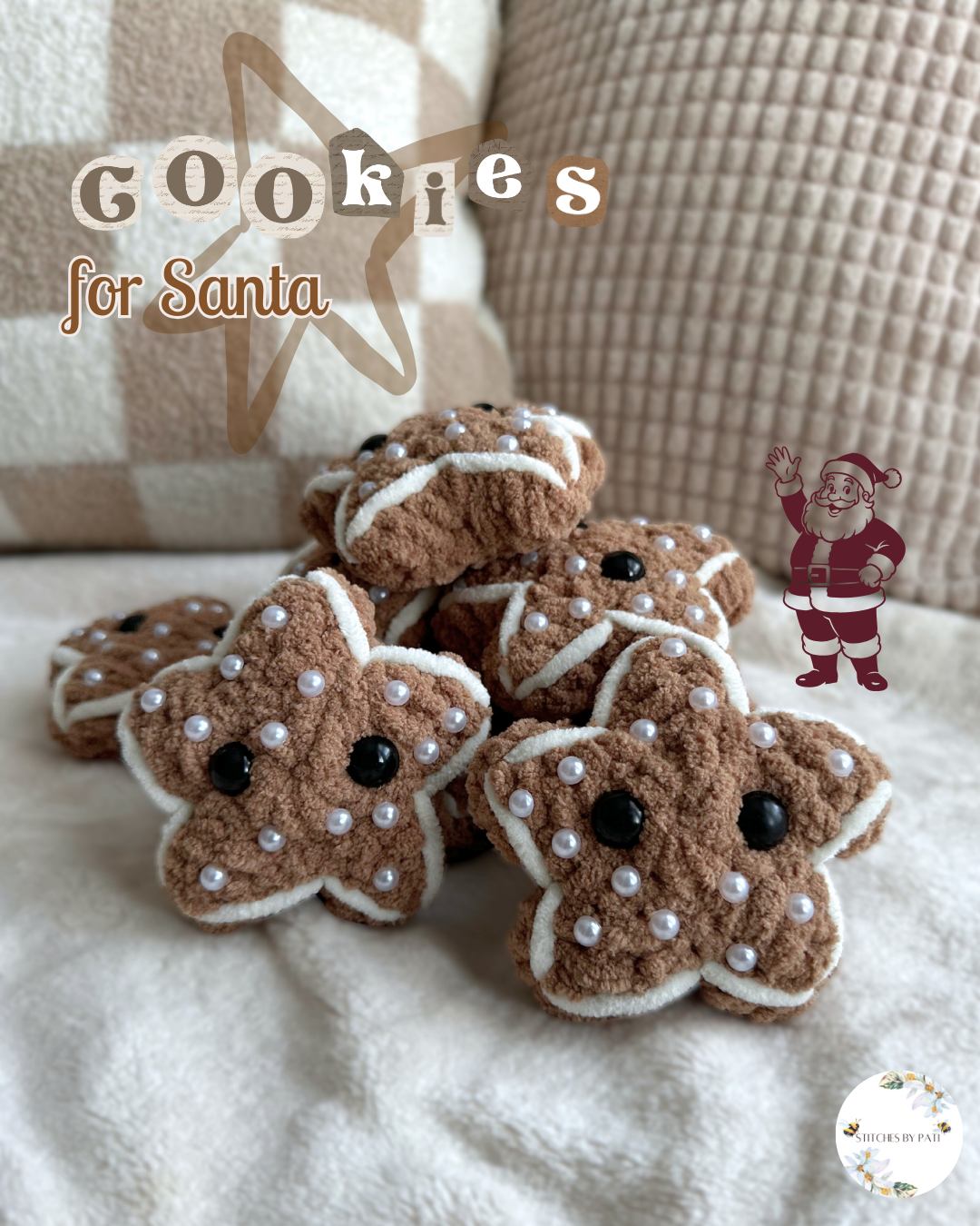 Gingerbread Star Crochet Cookie with Pearl Sprinkles - Crochet Plush