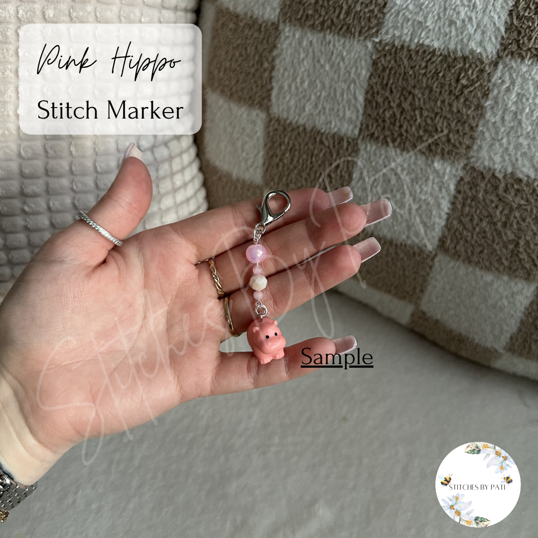 Custom Pink Hippo Stitch Marker/Zipper Charm - Lobster Clasp - Crochet/Knitting