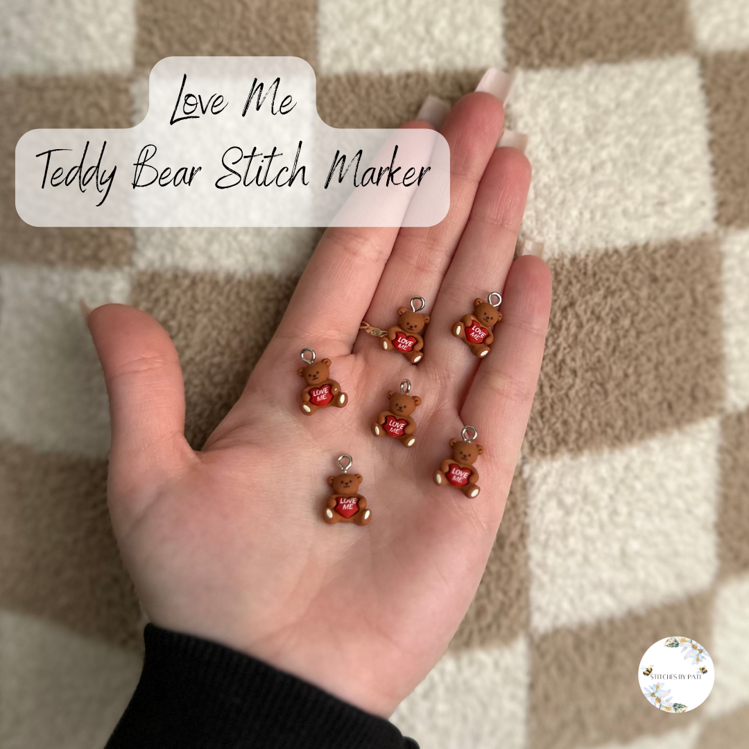 Custom "Love Me" Bear Stitch Marker/Zipper Charm - Lobster Clasp - Crochet/Knitting