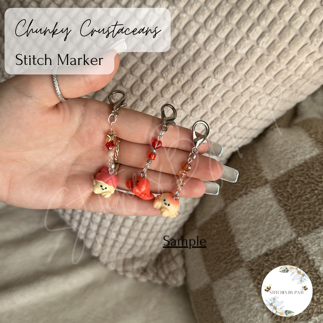 Crustacean Friend Hermit Crab, Lobster, Crab Stitch Marker/Zipper Charm - Lobster Clasp - Crochet/Knitting