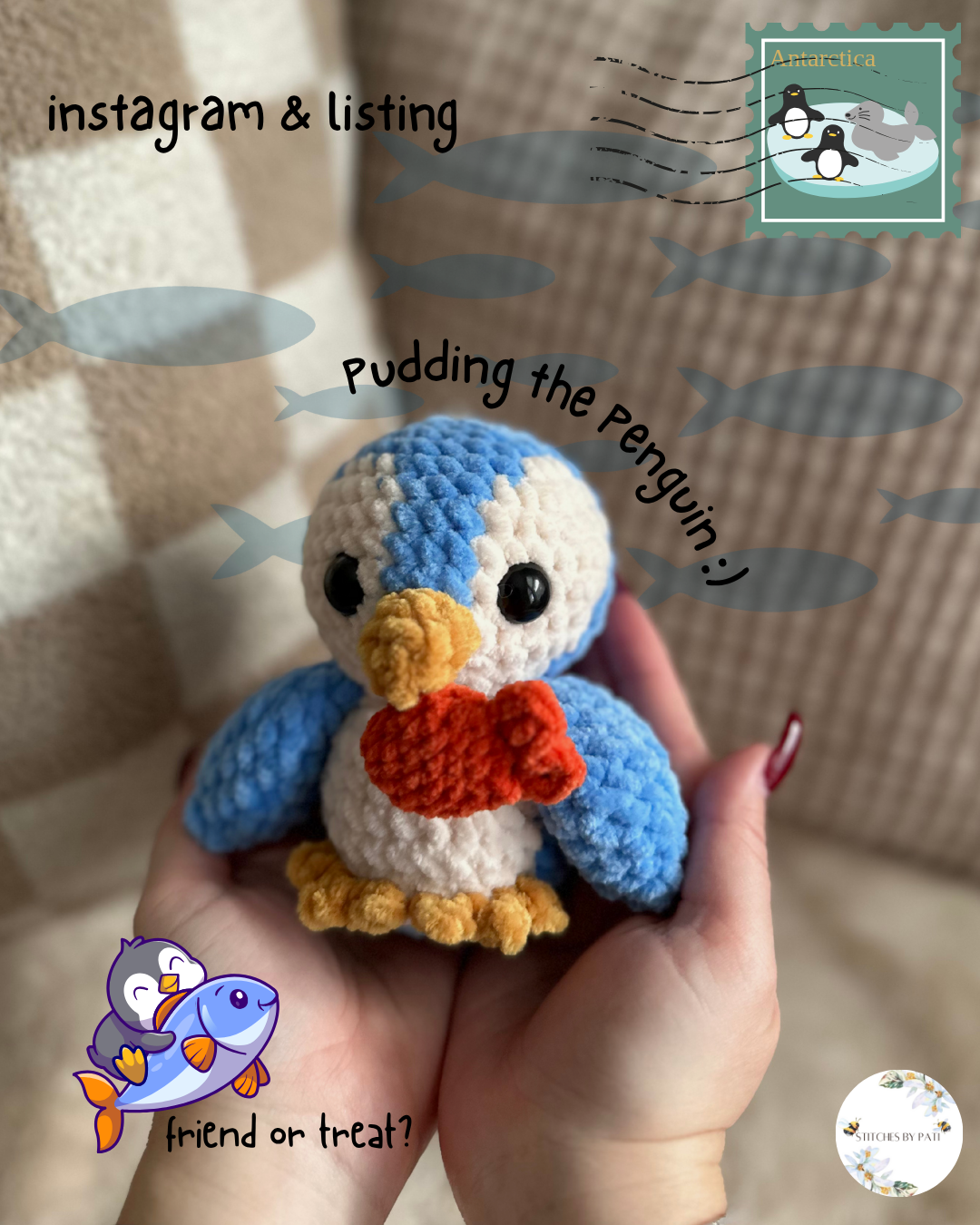 Puddles the Penguin & Baby Penguin Bundle - Blue & White  - Crochet Plushie