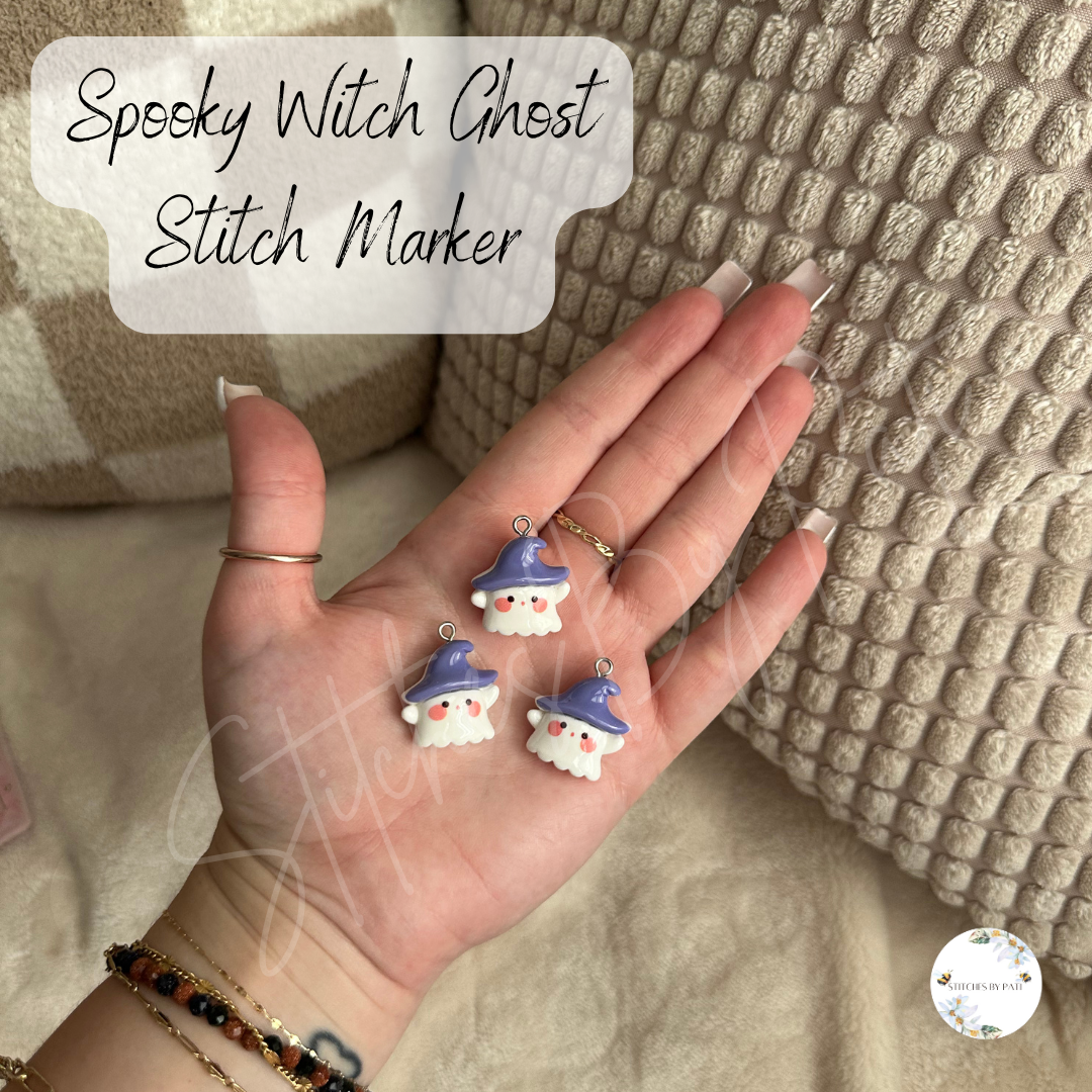 Custom Witchy Ghost Stitch Marker/Zipper Charm - Lobster Clasp - Crochet/Knitting