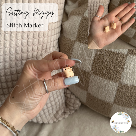 Custom Sitting Piggy Stitch Marker/Zipper Charm - Lobster Clasp - Crochet/Knitting
