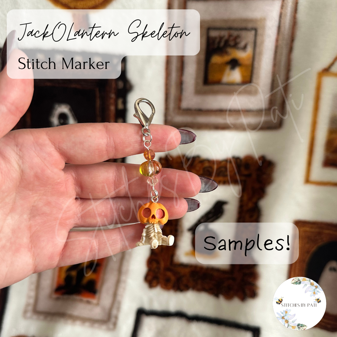Jack O Lantern Skeleton Stitch Marker/Zipper Charm - Lobster Clasp - Crochet/Knitting