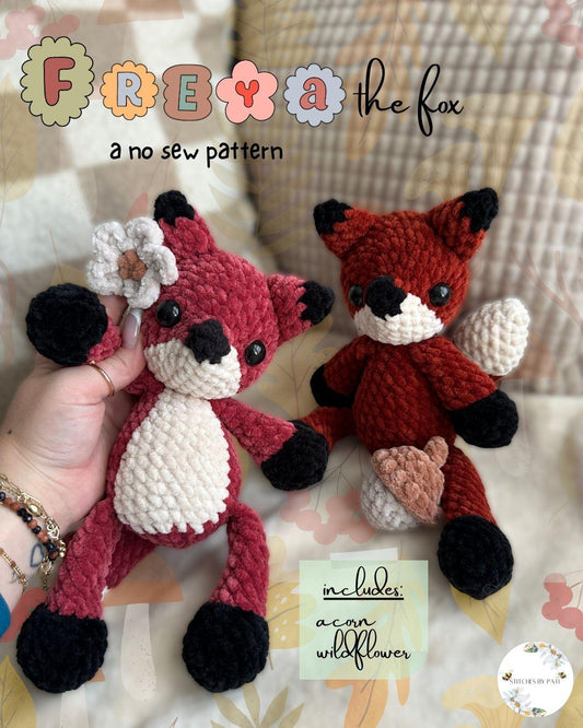 Freya the Fox Plushie Crochet Pattern - Includes Flower & Acorn Patterns - Fox Plushie Crochet Pattern - No Sew Crochet Pattern