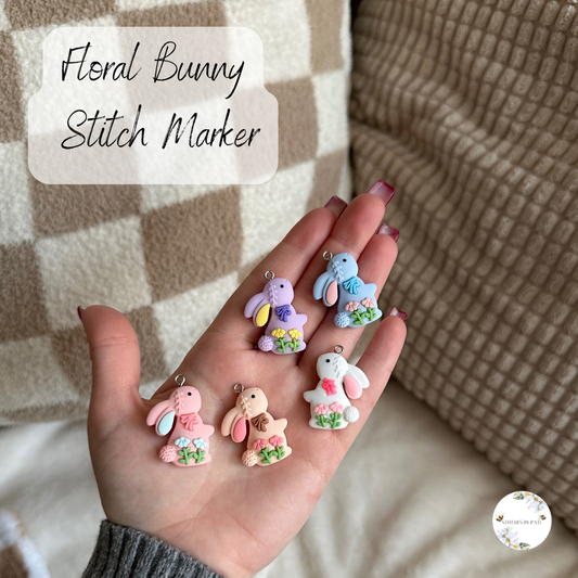 Custom Floral Bunny Stitch Marker/Zipper Charm - Lobster Clasp - Crochet/Knitting