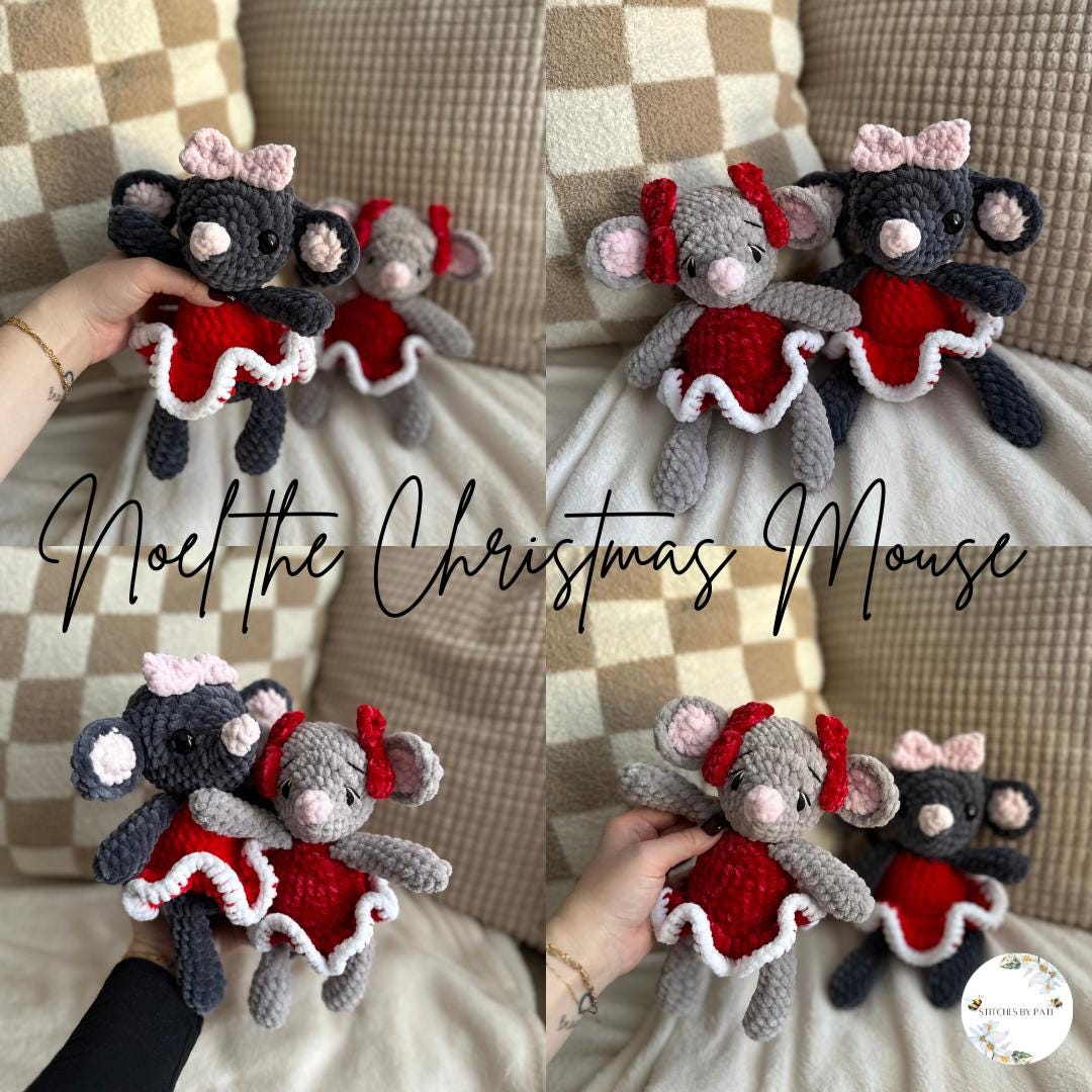 Noel the Christmas Mouse - Mouse Crochet Pattern - Low Sew Crochet Pattern
