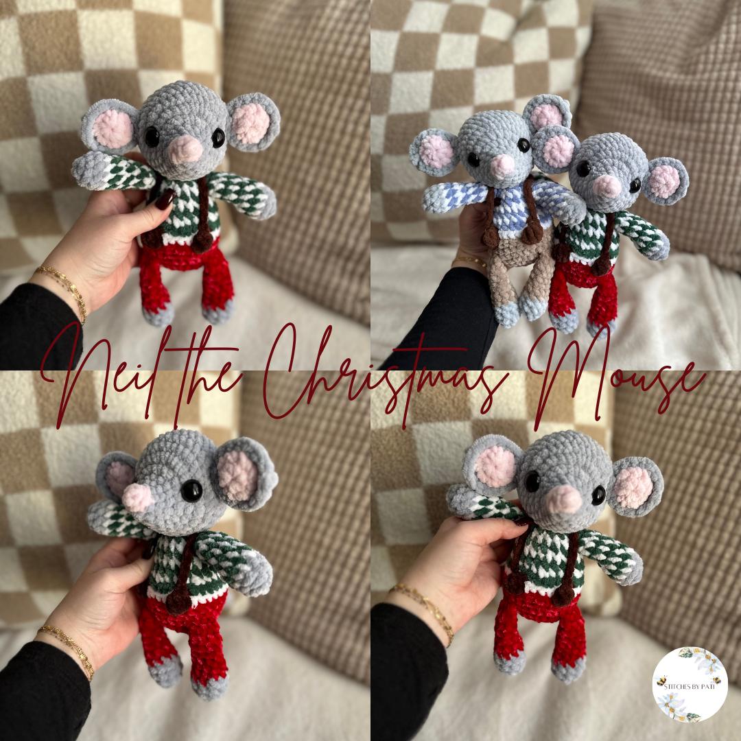Neil the Christmas Mouse - Mouse Crochet Pattern - Low Sew Crochet Pattern
