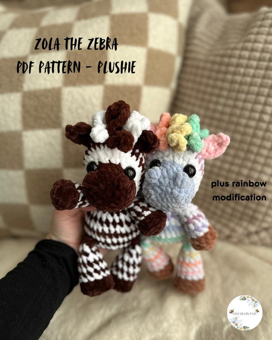Zola the Zebra Crochet Pattern PLUS RAINBOW MODIFICATION - Zebra Crochet Pattern - No Sew Crochet Pattern